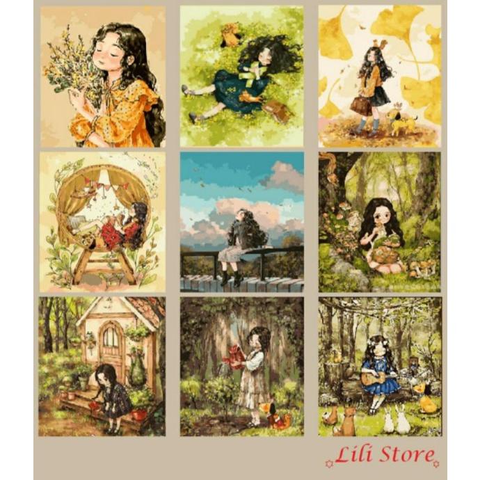 Tranh sơn dầu số hóa DIY khổ 40x50cm khung căng sẵn FOREST GIRLS