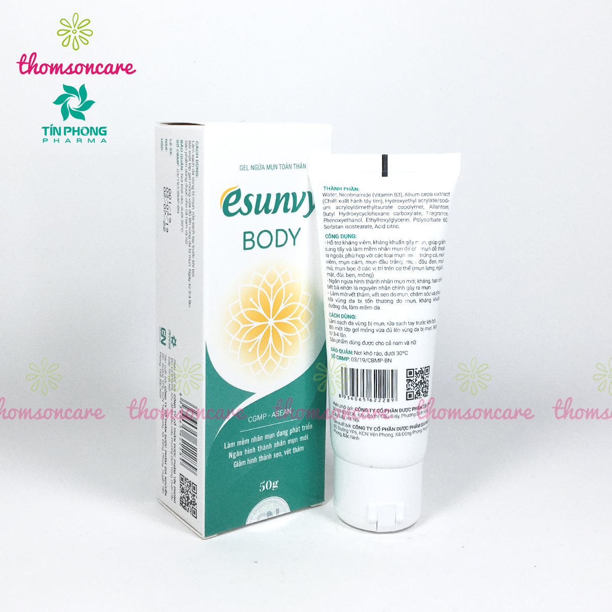 Esunvy Body - Kem ngừa mụn lưng và toàn thân từ thảo dược - Tuýp 50g, giảm mụnn đầu đen, trứng cá, mờ sẹo