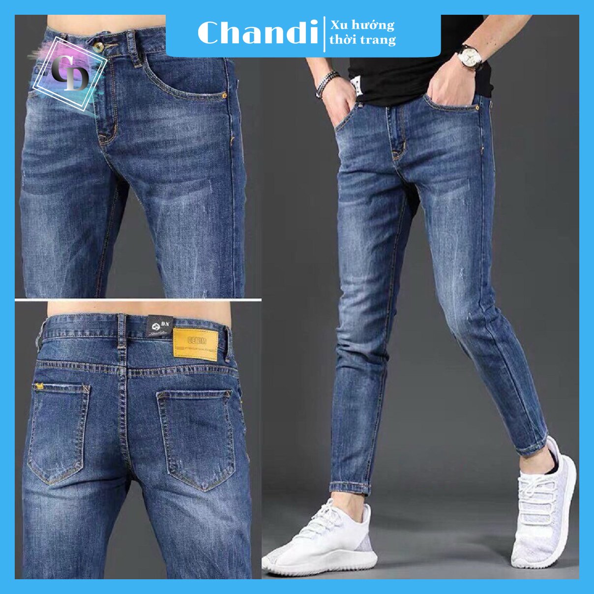 Quần Jean Nam siêu cấp thương hiệu Chandi, chất jean co dãn mẫu mới mã HD89