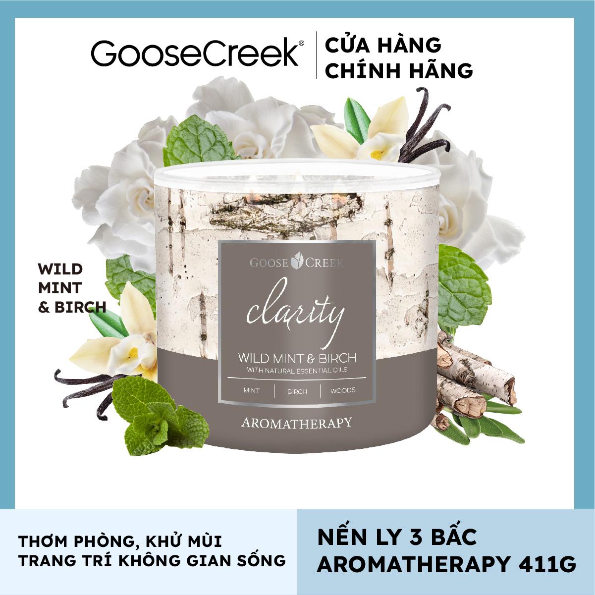 Nến ly 3 bấc Aromatherapy Goose Creek (411g) - Wild Mint &amp; Birch