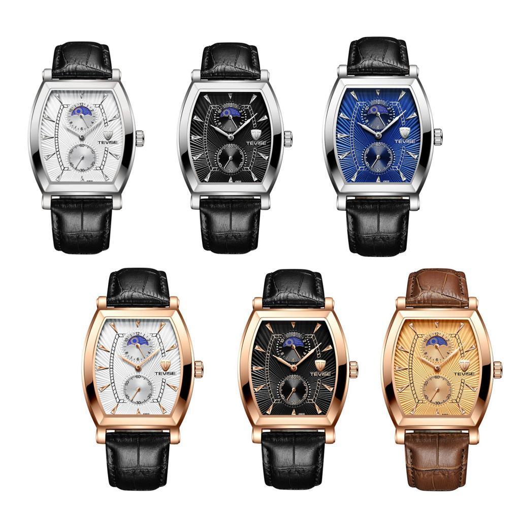 Classic Rectangle Dial Leather Band Men Automatic Watch