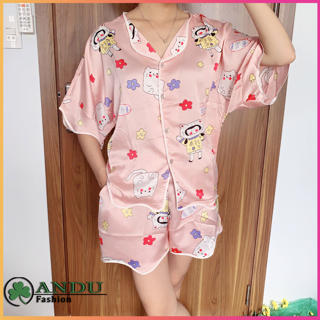 Đồ Bộ Nữ Pijama Lụa Cao Cấp Tay Dài Quần Dài, Đồ mặc nhà, Đồ Bộ dài, ĐỒ bộ đùi, Pijama mặc nhà, Set Quần Áo Mặc Nhà Họa Tiết Dễ Thương