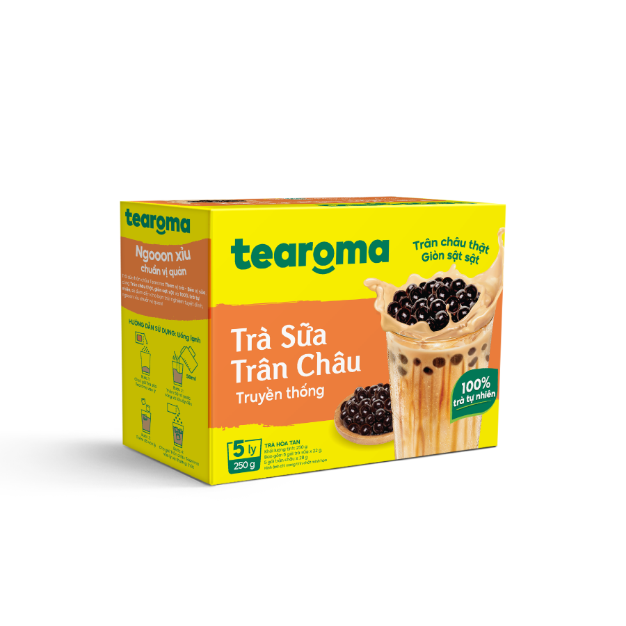 Trà sữa trân châu truyền thống Tearoma (Hộp 250g, 5 gói trà sữa x 22g, 5 gói trân châu x 28g)