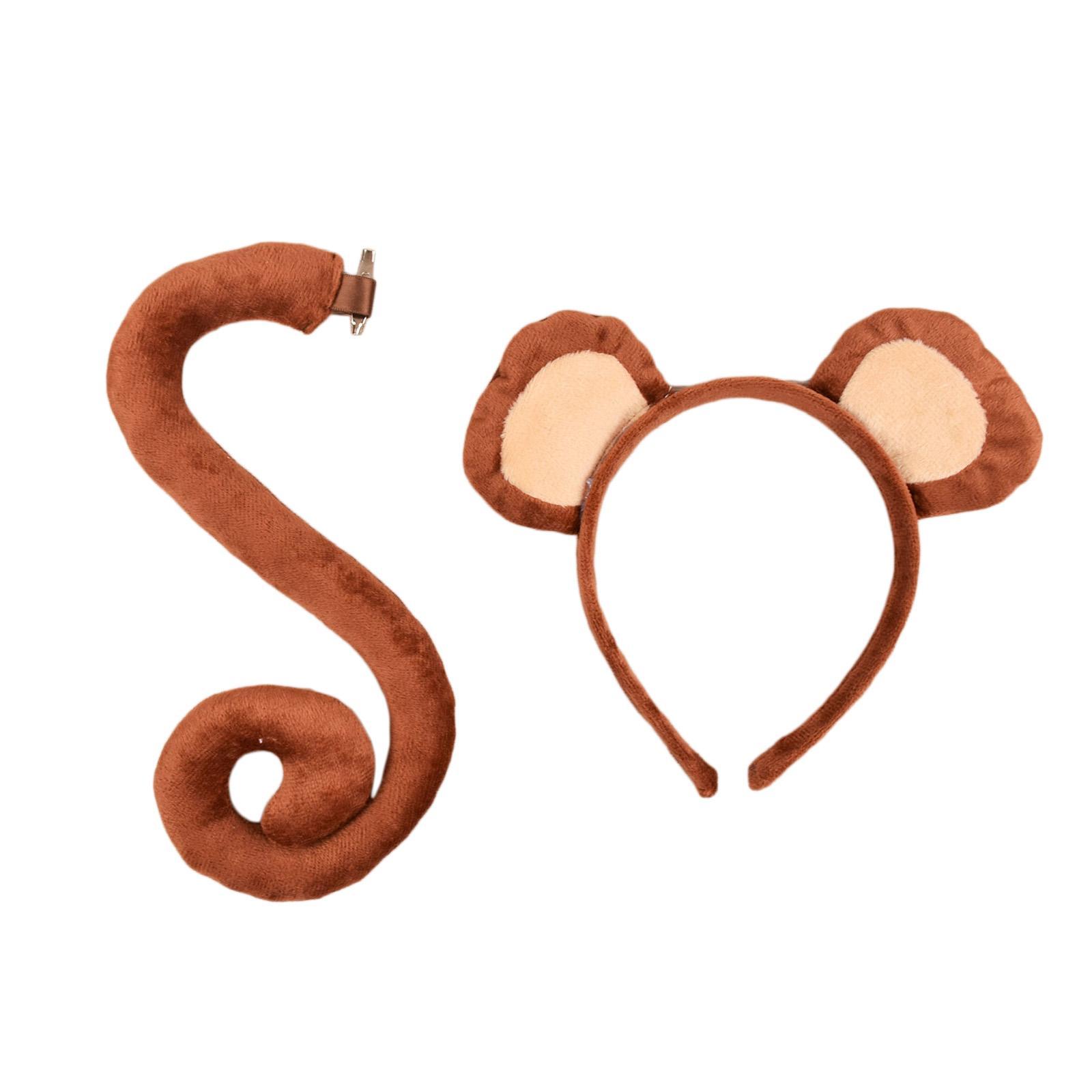 2Pcs and Tail Set Children Adults Monkey Hair Hoop Headwear Long Tail for Christmas Birthday Halloween Decoration