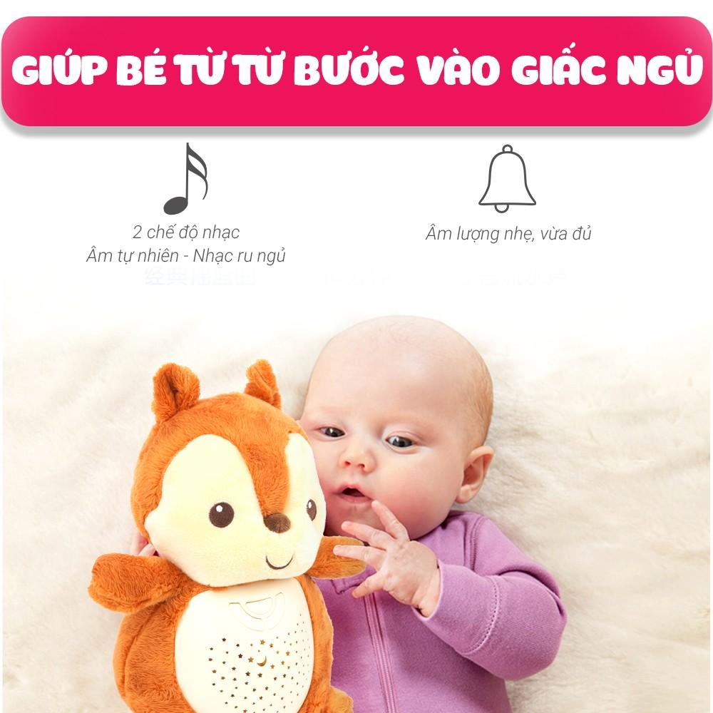 Sóc bông phát nhạc trắng ru ngủ WINFUN - 0824 kết hợp chiếu đèn trăng sao cho bé sơ sinh - TẶNG SET ĐỒ CHƠI TẮM 2 MÓN