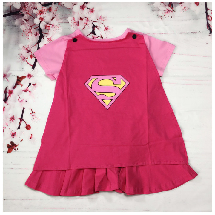 Đầm siêu nhân supergirl bé gái kèm áo choàng từ 9-27kg- thun cotton thấm hút mồ hôi, hình không bong tróc - Kiến Lửa