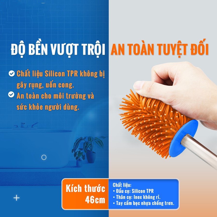 Cọ silicon rửa bồn cầu, toilet, nhà tắm, nhà vệ sinh chất liệu silicon bền, sạch kháng khuẩn( GIAO MÀU NGẪU NHIÊN)