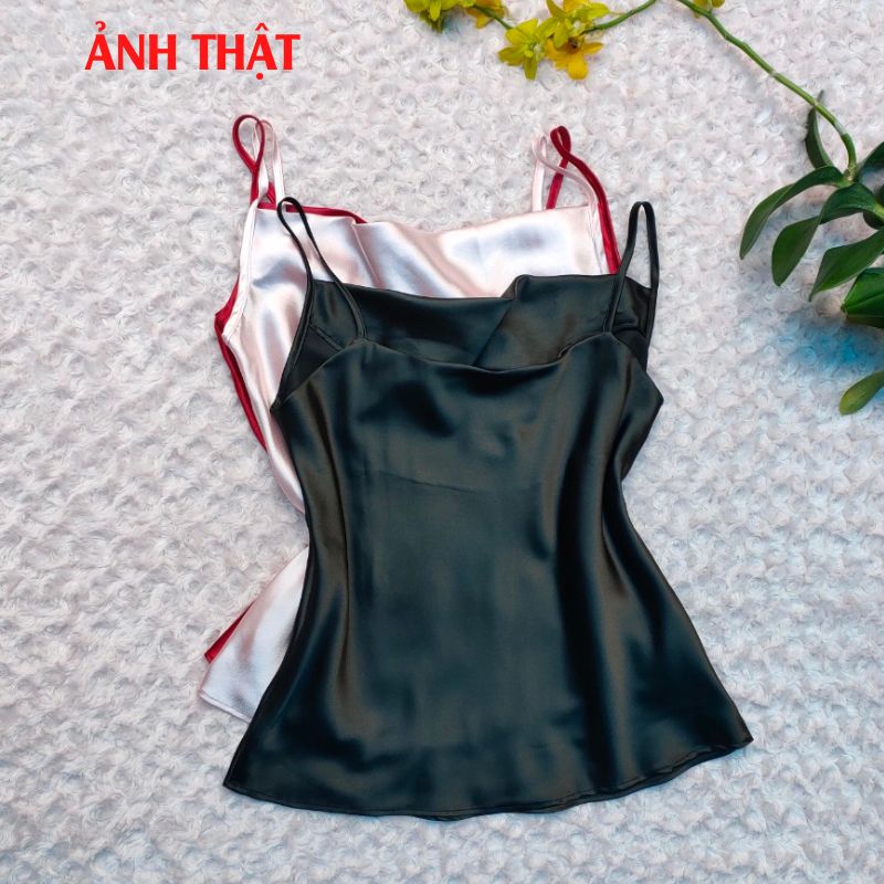 Áo 2 dây cổ đổ thiết kế đính ngọc trai xinh xắn, Áo nữ lụa satin cao cấp, thoáng mát - New Design AO0015