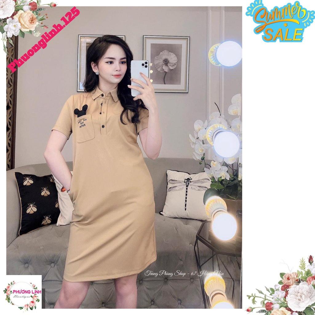 VÁY POLO SUÔNG MÀU BE TÚI NGỰC MICKEY