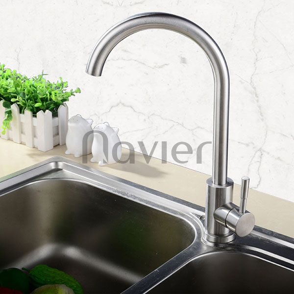 Vòi rửa chén nóng lạnh uốn tròn inox304 Navier NV-206