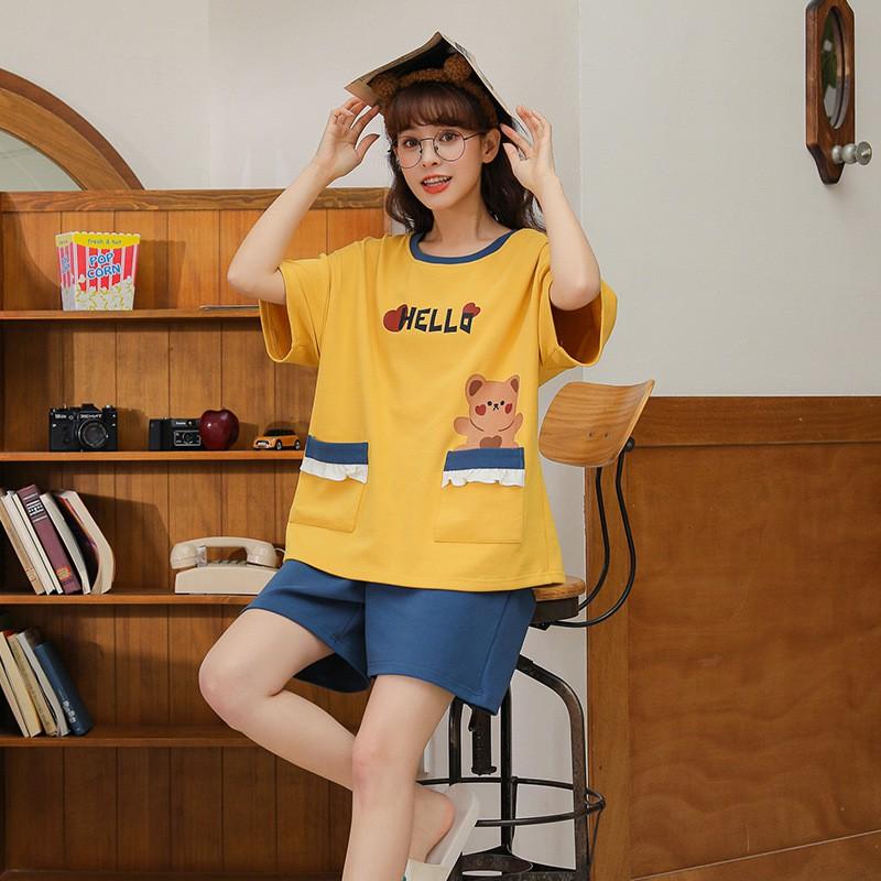 Bộ Ngủ Cotton Thấm Hút Mồ Hôi - Bộ mặc nhà mùa hè hàng Quảng Châu cao cấp phong cách, trẻ trung, cá tính 6619 - L