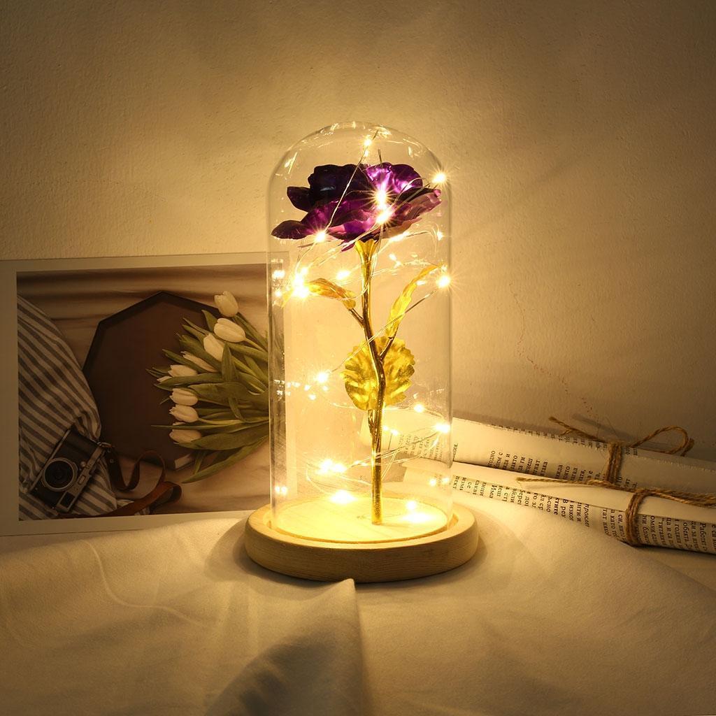 Led Rose Flower Light  on Wooden Base Home Decorations