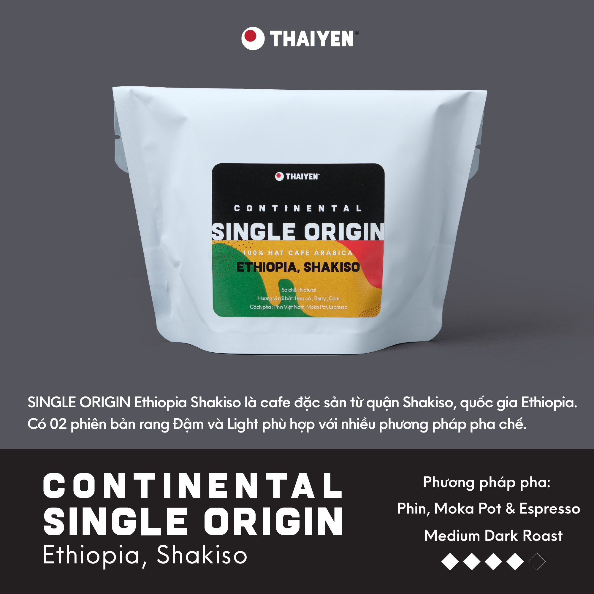 Hạt Cà phê Arabica THAIYEN Nguyên bản từ Ethiopia Shakiso định lượng 125gr