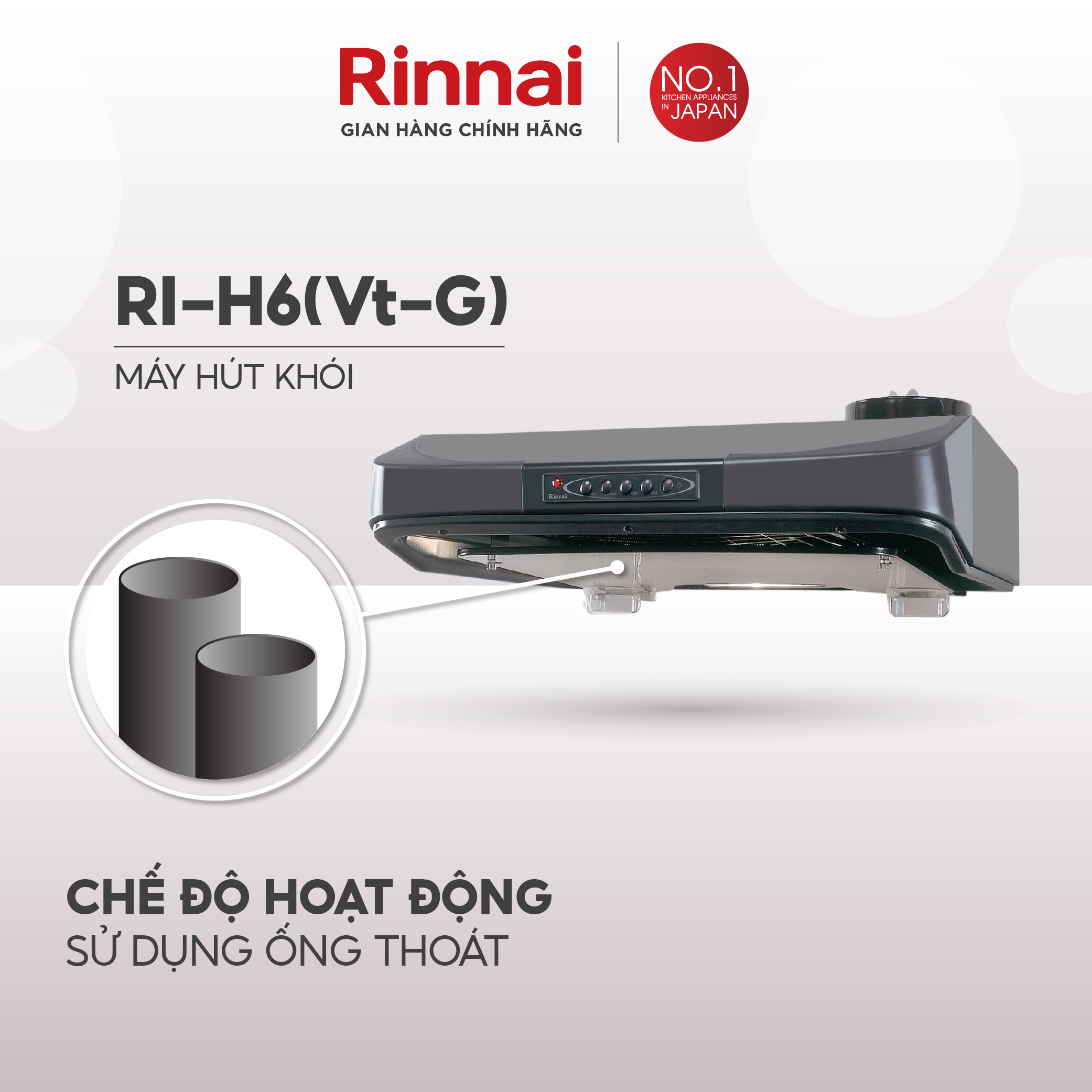 Máy hút mùi 60cm Rinnai RI-H6(Vt-G) ống thoát