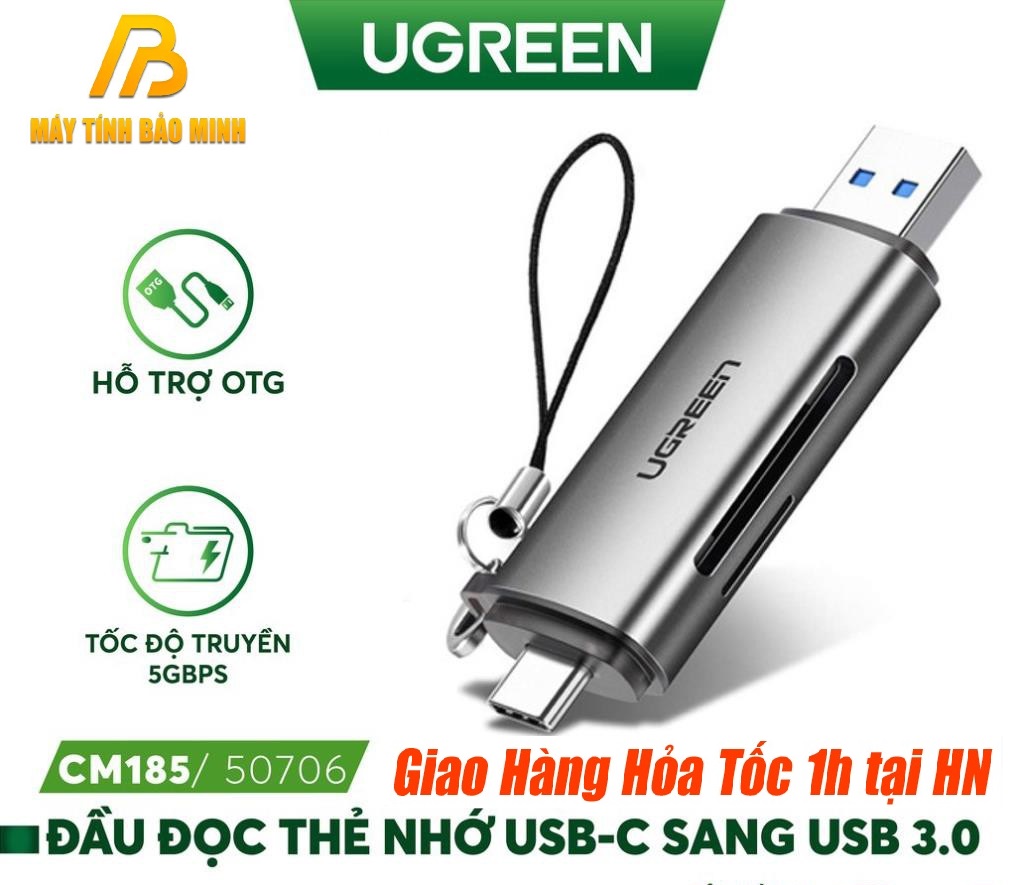 Đầu đọc thẻ nhớ SD/TF chuẩn Type C &amp; USB 3.0 Ugreen 50706 - Hàng Chính Hãng