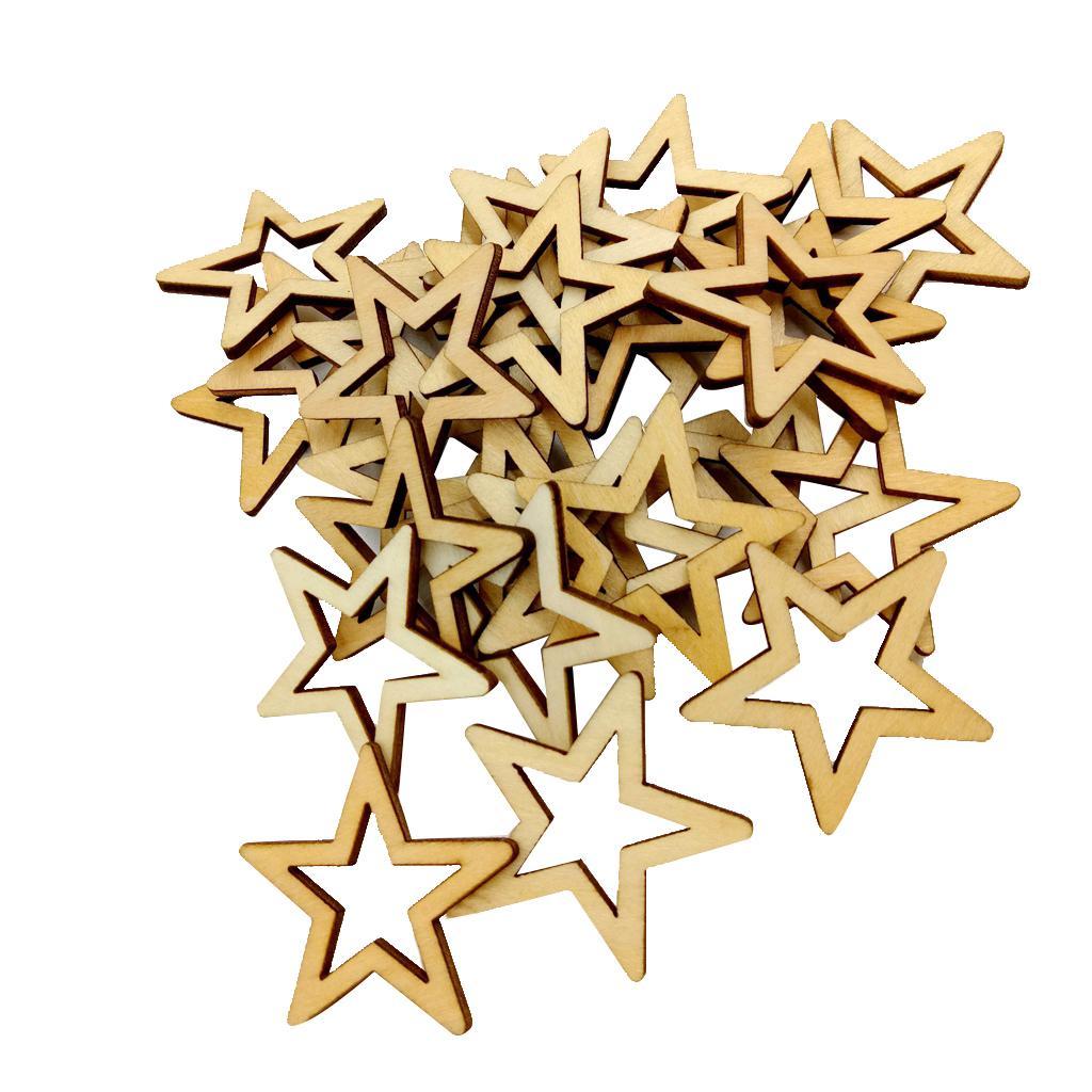 25pcs 50mm Unfinished Wooden Shape Star Embellishments for Scrapbook Craft