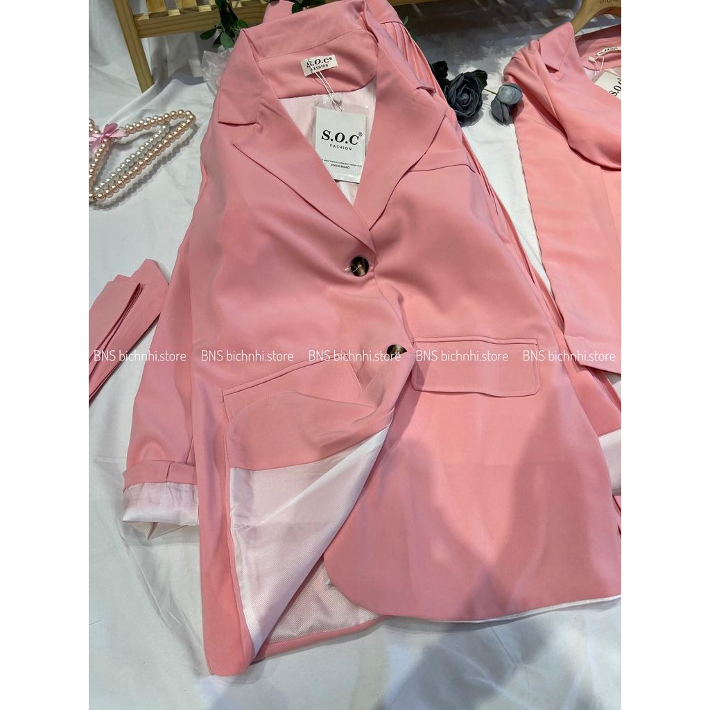 SET ÁO BLAZER & CHÂN VÁY DẬP LY - Notched Collar Belted Blazer & High Waist Pleated Skirt - BY BNS RÓPIN SET BNS001