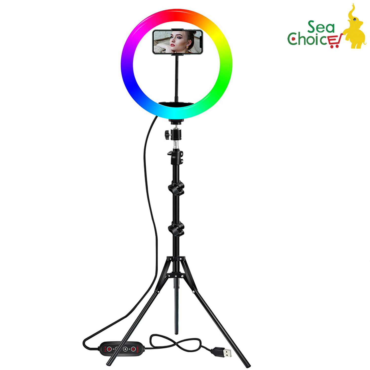 Đèn livestream 13 inch RGB (giá đỡ chống gấp) với 19 màu và 9 mức độ sáng, sạc USB, thích hợp để phát trực tiếp, sel