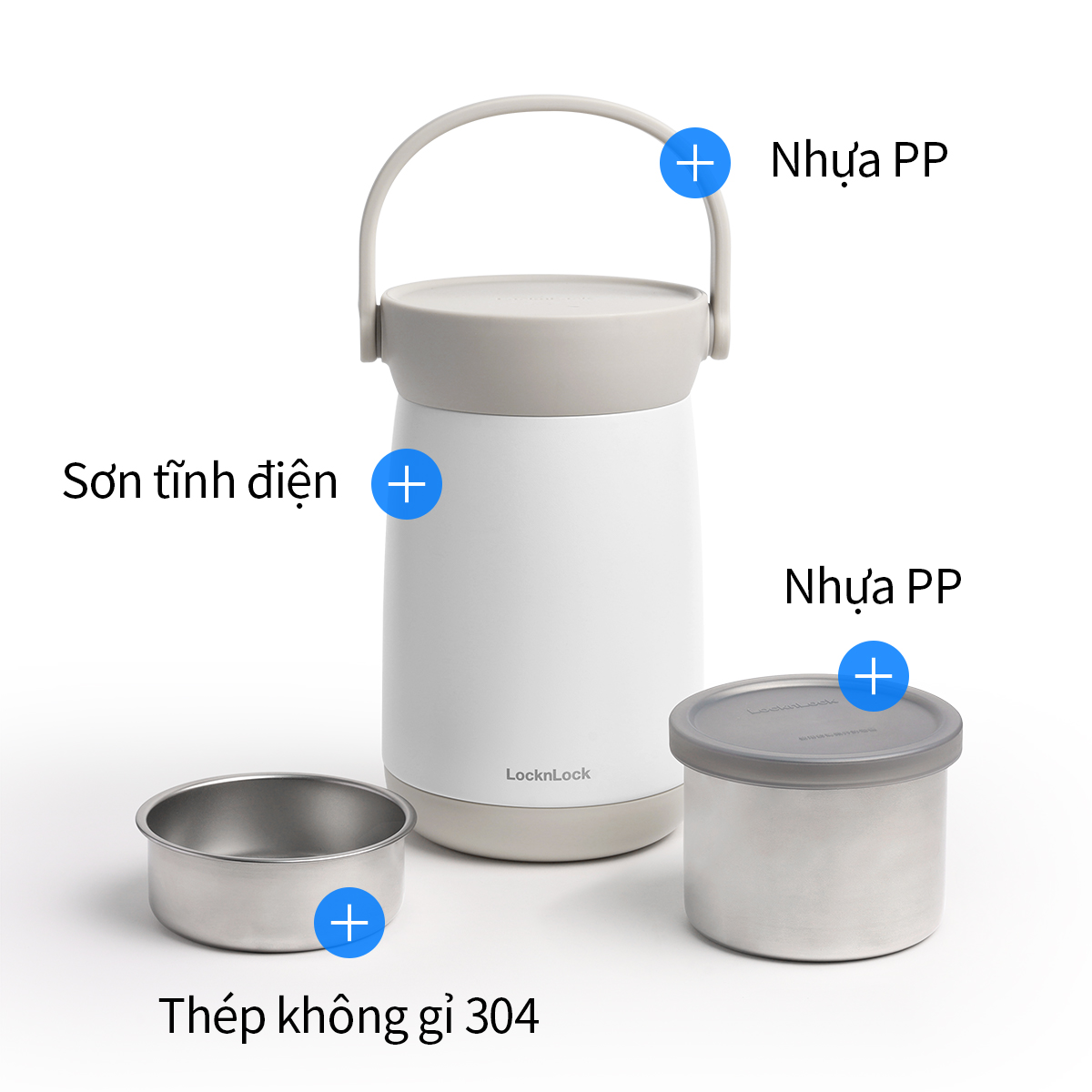 Bình giữ nhiệt đựng thức ăn LocknLock Mushroom LHC8048 LHC8049, Hàng chính hãng, 1,3-1,6L, 2 ngăn, có quai xách - JoyMall