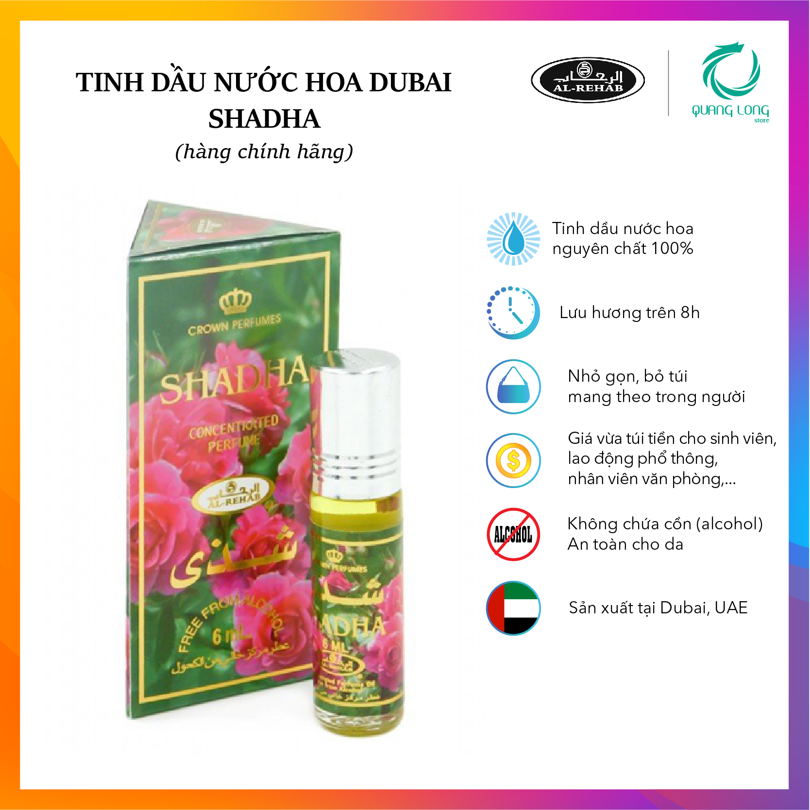 Tinh dầu nước hoa Dubai_ SHADHA Al-Rehab_ NỮ (Hàng chính hãng )