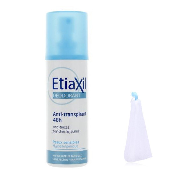 Xịt Khử Mùi Hàng Ngày Etiaxil Déodorant Anti-Transpirant 48h Anti-Traces Blanches &amp; Jaunes 150ml (Dạng Xịt Phun Sương) + Tặng 1 Lưới Tạo Bọt Rửa Mặt