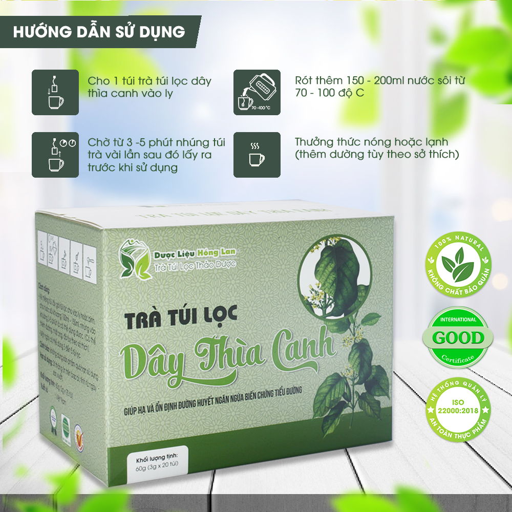 Trà Túi Lọc Dây Thìa Canh 60g (20gói x 3g) Dược Liệu Hồng Lan