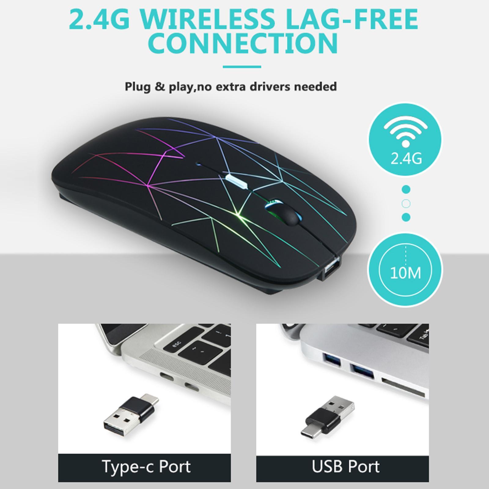 LED Wireless Mouse USB Charging 4 Button Portable LED Lights 2.4G PC