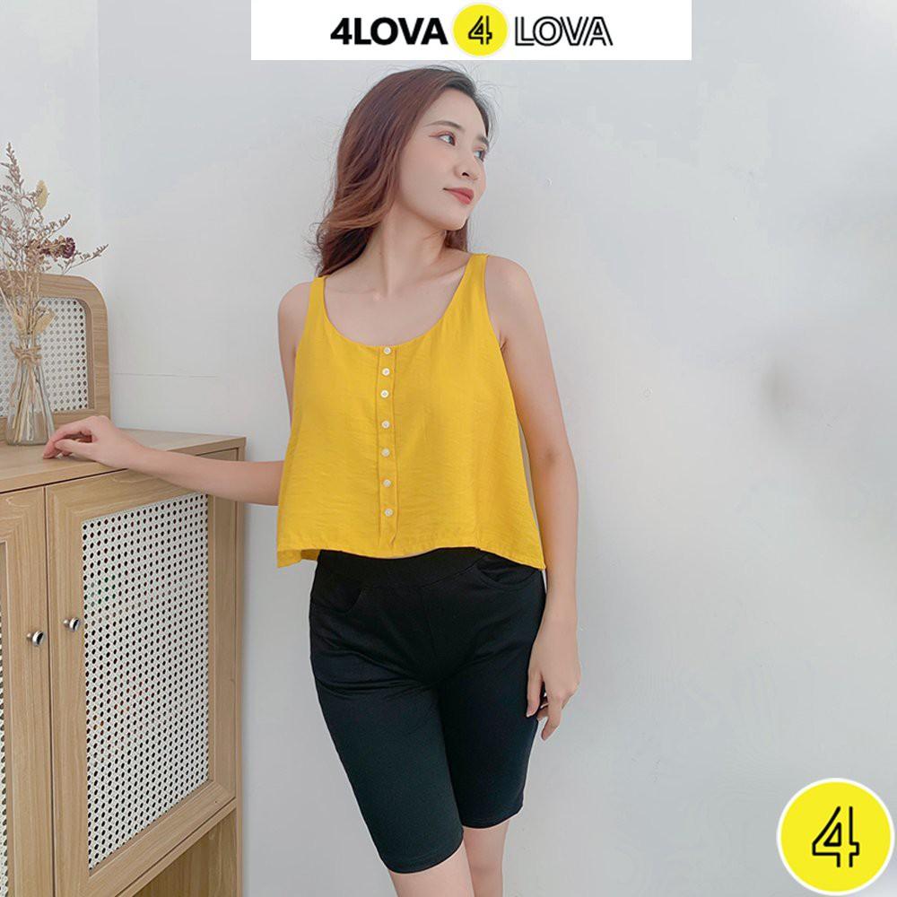 Áo sát nách nữ 4LOVA vải đũi mỏng nhẹ cổ tròn phối cúc ngực cực xinh