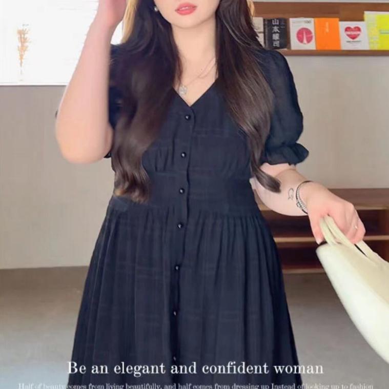 MIMI BigSize Đầm Tay ngắn dáng xòe chất tơ mềm mại_BS87