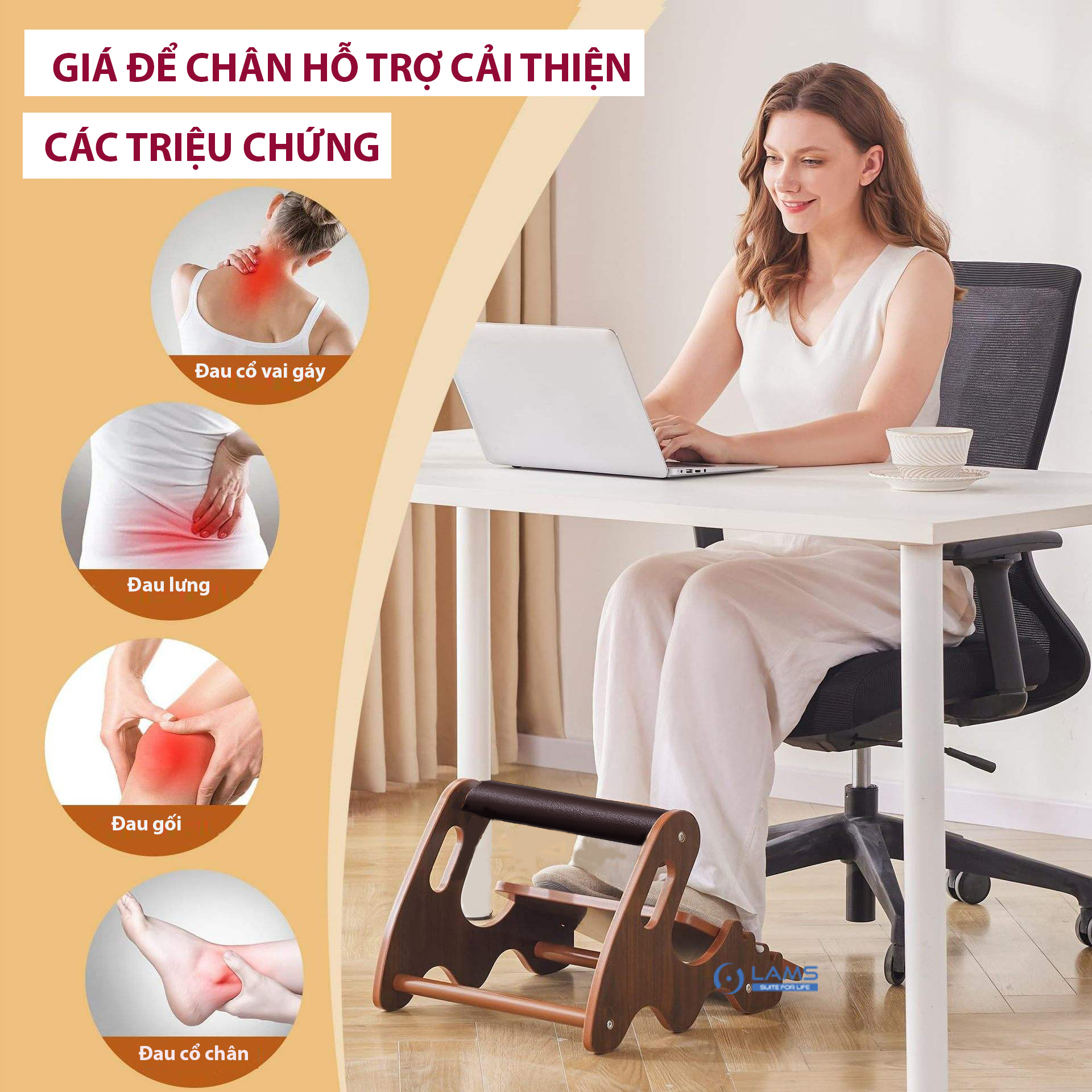 Ghế kê chân văn phòng bằng gỗ, kê chân công thái học, Giá Đỡ Chân Dưới Bàn Làm Việc