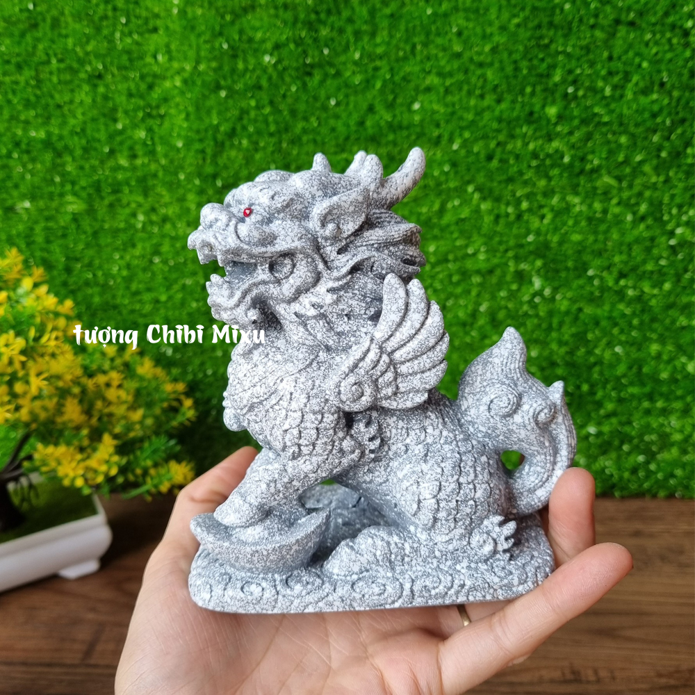 Cặp Tỳ Hưu trắng có bệ đá ngang 11cm x cao 12cm