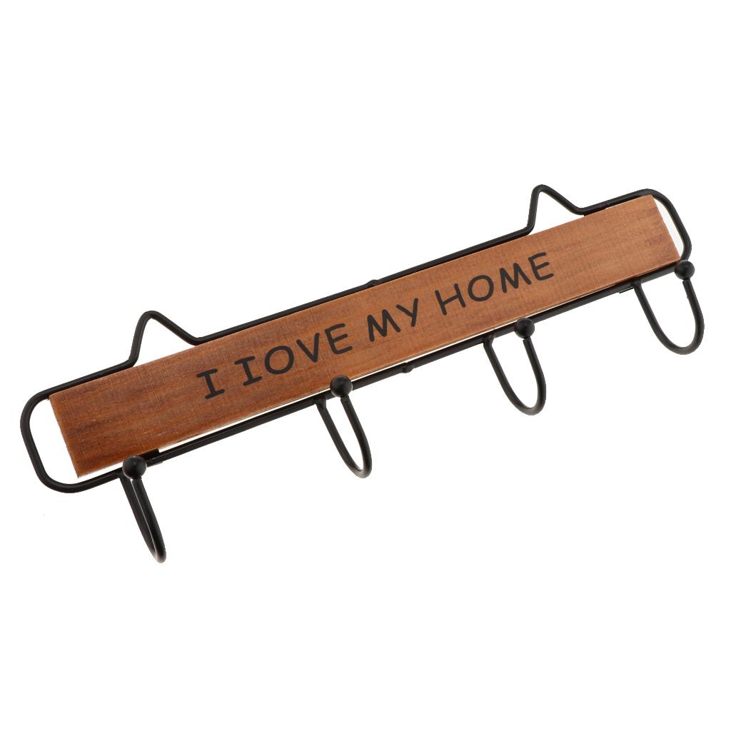Multi-purpose Wall Mount Wood Metal Hanger Hooks for Coat Robe Brown 4 Hooks