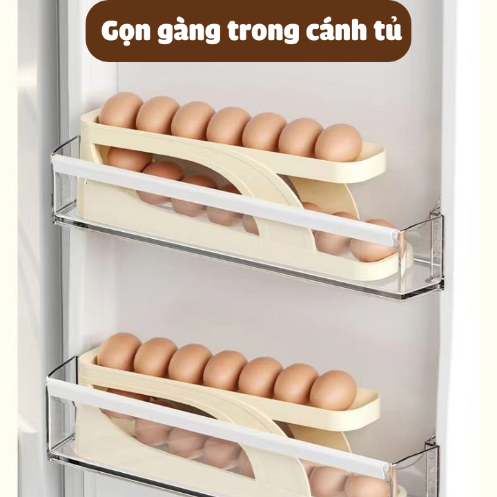 Khay Đựng Trứng Tủ Lạnh 2 Tầng Lăn Tự Động Cao Cấp Tiết Kiệm Không Gian Tủ