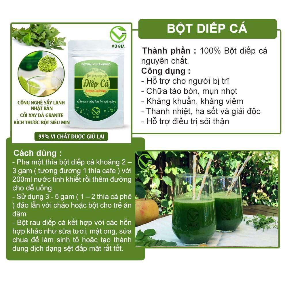Bột Diếp Cá Sấy Lạnh Nguyên Chất Vũ Gia 50g + Tặng Chai Thủy Tinh Đựng Nước Ép Có Dây Treo 300ml