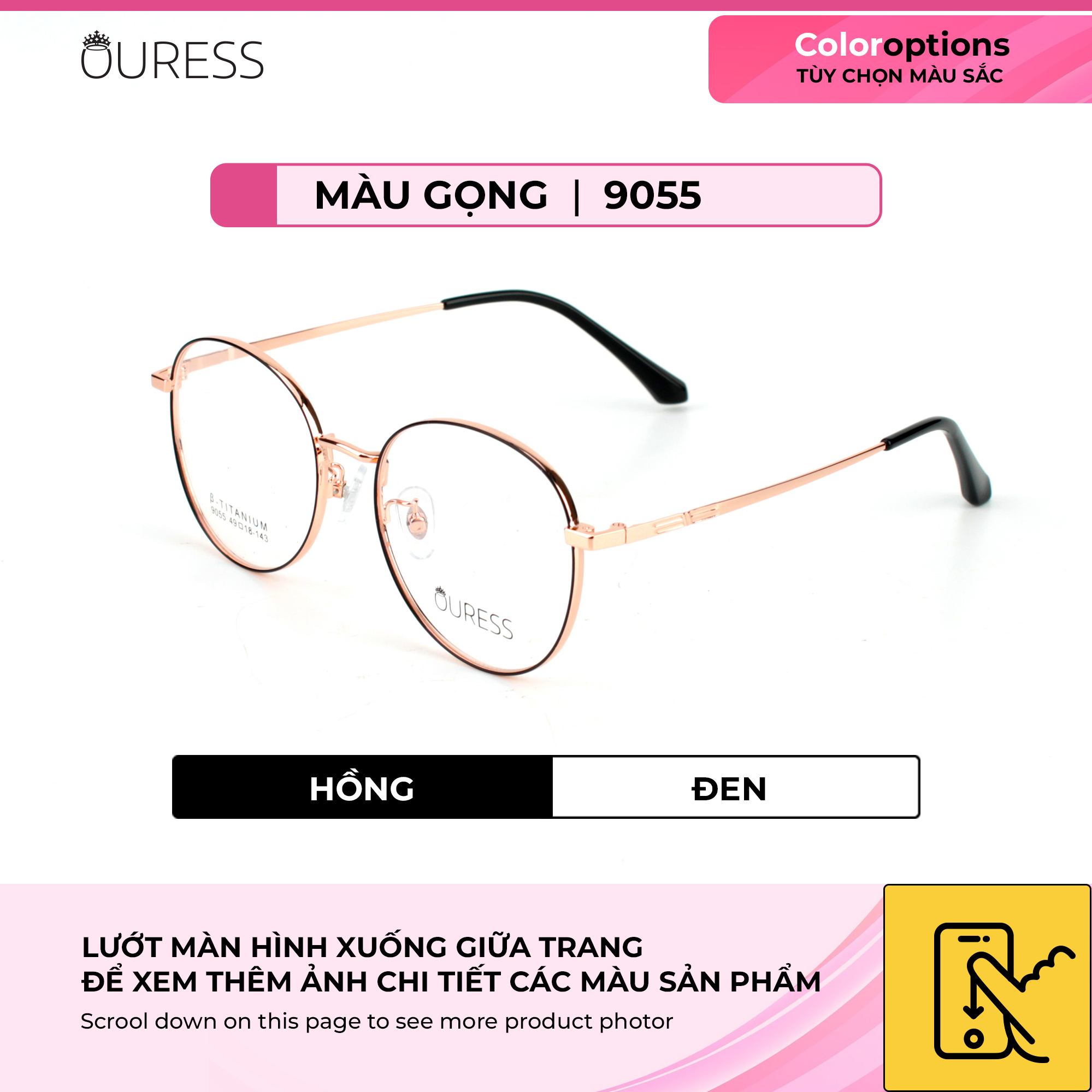 Gọng kính cận 9055 chất liệu titan thời trang mắt kính OURESS nam nữ siêu nhẹ siêu bền