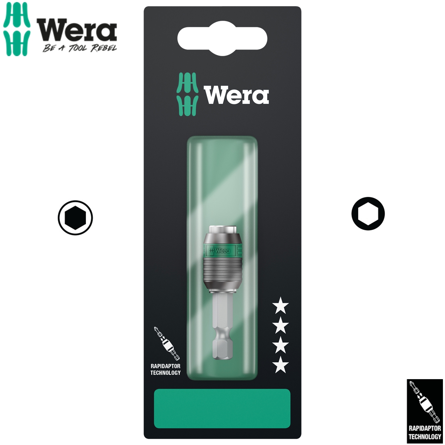 Đầu chuyển đa năng tháo lắp nhanh Wera 05073421001 889/4/1 K SB Rapidaptor Universal Bit Holder đầu vào 1/4" dài 50mm