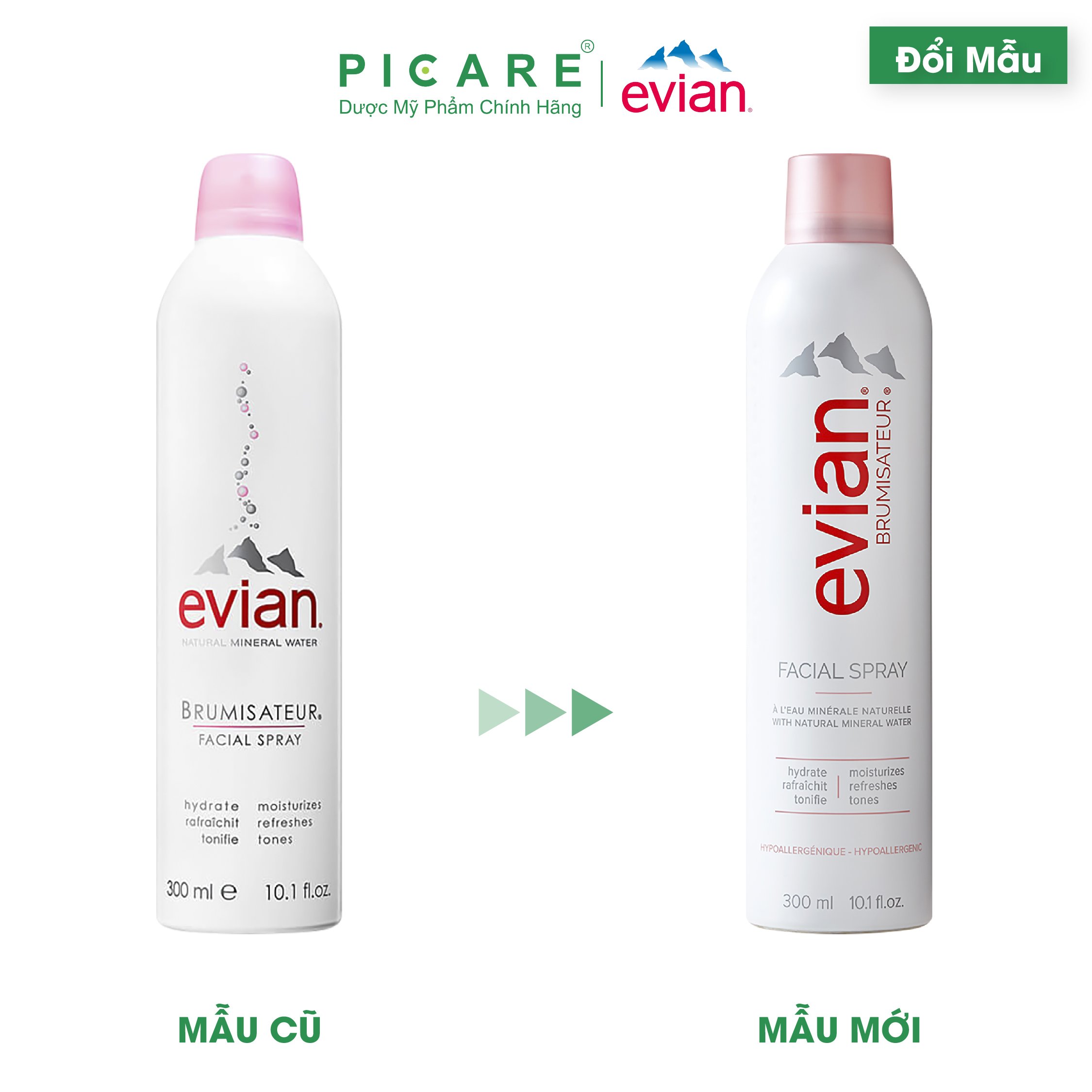 Xịt khoáng Evian Cấp Ẩm Và Làm Dịu Da Spray Brumisateur Natural Mineral Water 300ml