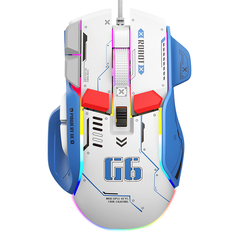 Chuột cơ chơi game G6S thiết kế robot cực ngầu với độ DPI lên đến 12800 kèm theo 13 chế độ đèn led RGB tùy chỉnh phù hợp cho các game thủ