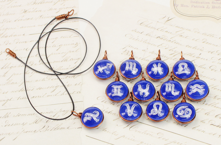 Dây chuyền mặt 14mm hình 12 cung hoàng đạo Zodiac màu sắc tươi sáng 14MM-004