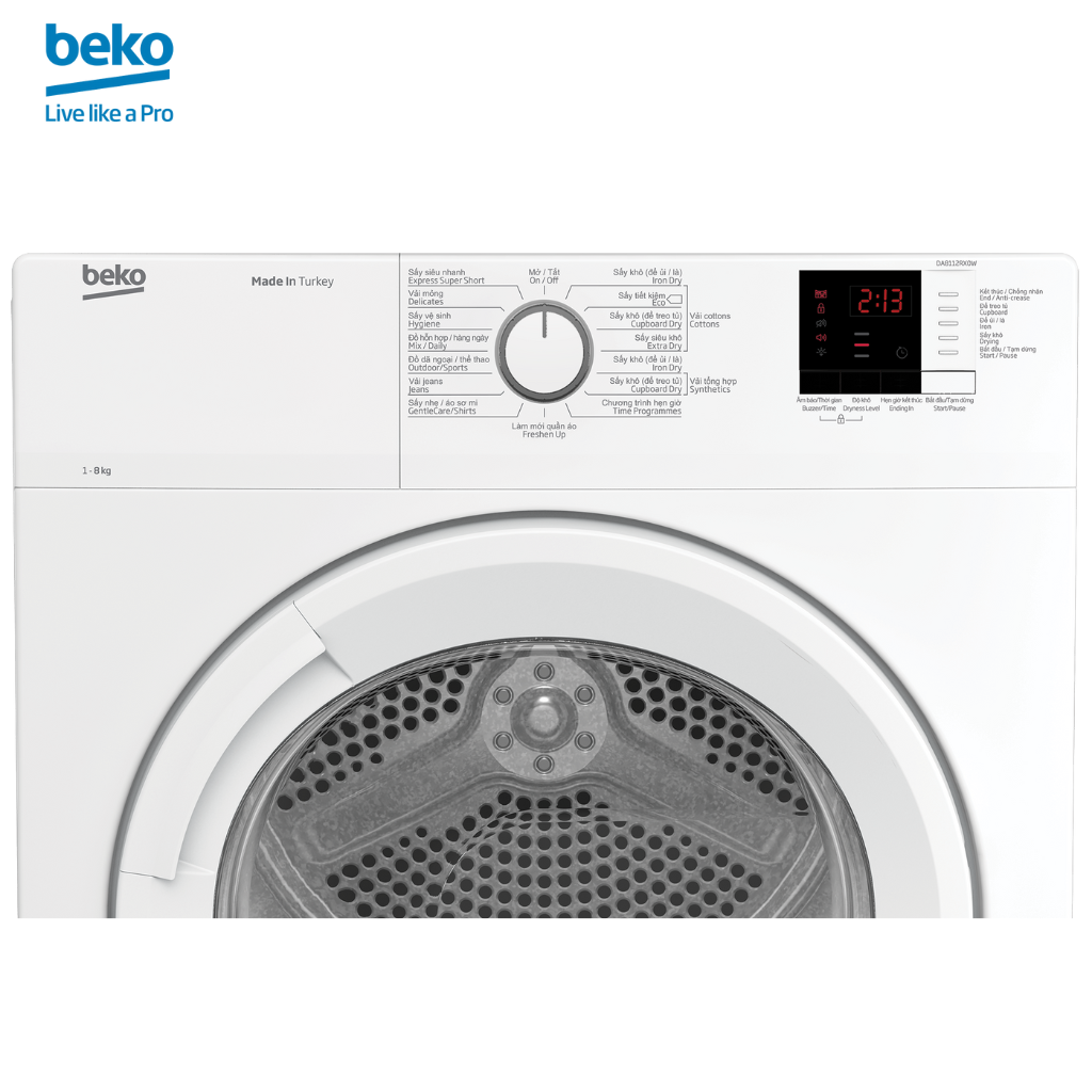 Máy Sấy Quần Áo BEKO Công Nghệ Sấy Thông Hơi 8Kg, Chống Nhăn Tự Động, Lọc Bụi Vải - DA8112RX0W - Hàng Chính Hãng