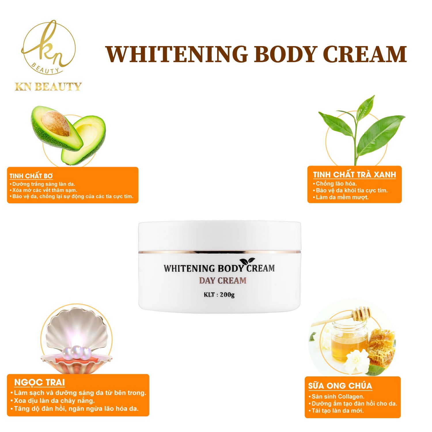 Kem dưỡng trắng da toàn thân ban ngày,dưỡng da trắng,chống nắng KN Beauty Whitening Body Cream 150gr
