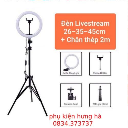 Combo Đèn Livestream 16cm/26cm/35cm/45cm + Chân Tripod Cao từ 70cm đến 2m + Kẹp Điện Thoại Thông Minh