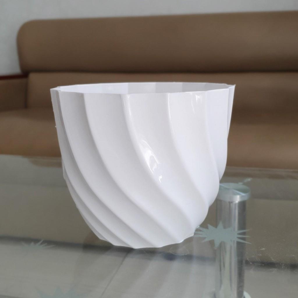 Bộ 4 chậu ốc xoắn màu trắng nhựa dày đẹp 17x14cm-Đồ Gia Dụng Tại HCM
