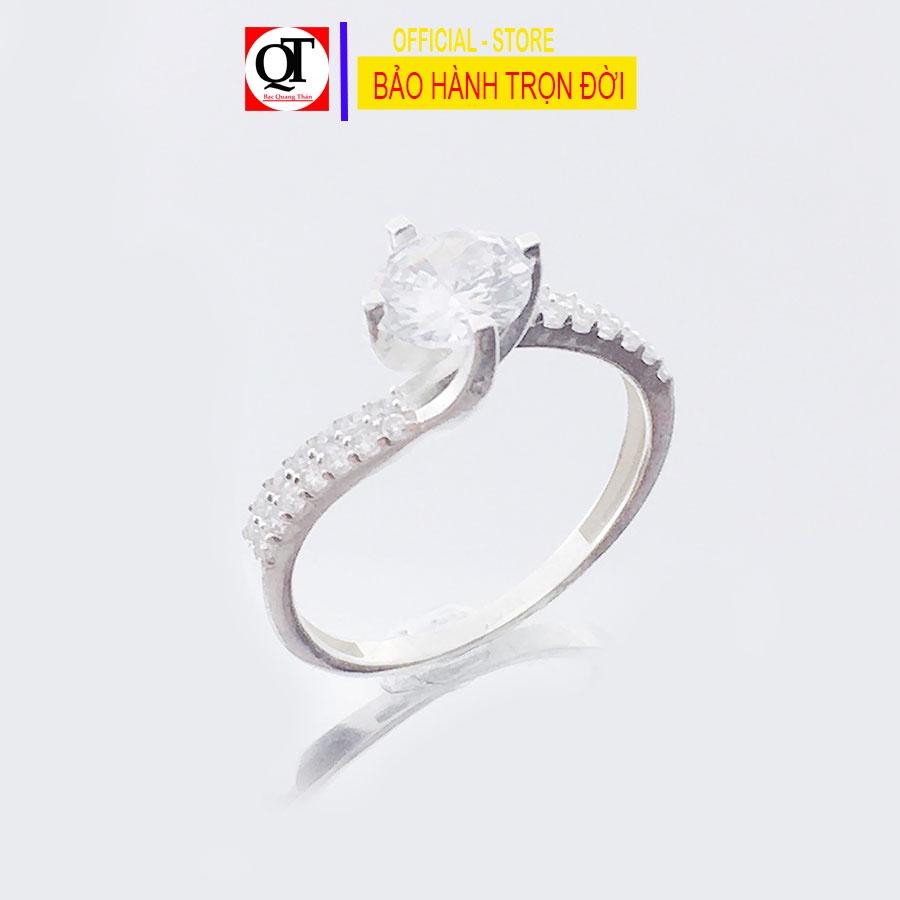 Nhẫn nữ thời trang chất liệu bạc ta đính đá cobic trắng sáng trang sức Bạc Quang Thản – QTNU81