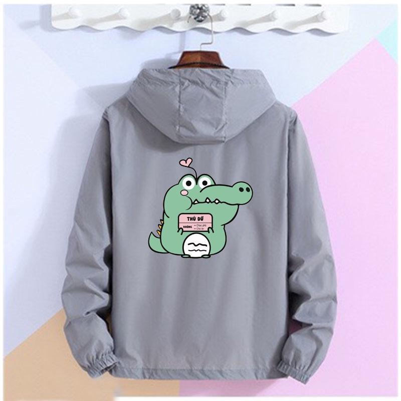 Áo Khoác Dù Chống Nắng cho nam nữ và cặp đôi In Hình Cá Sấu bốn màu có nón khóa kéo túi 2 lớp G5
