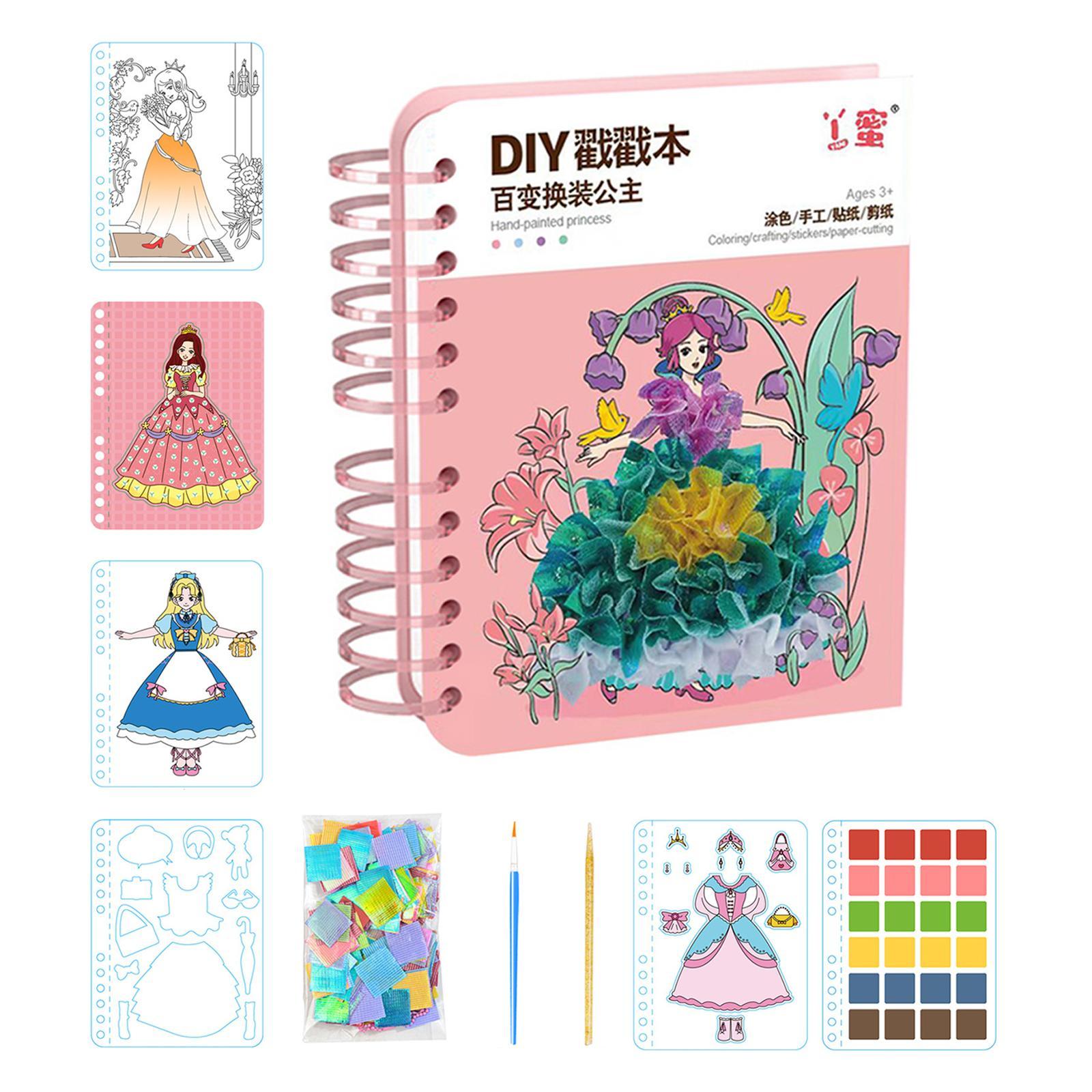 Colorful Watercolor Painting Book, Princess Theme Reusable Sticker Book, Removable Travel Sticker Book for Kids Birthday Party Supplies Awards