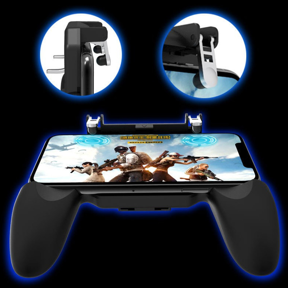 Tay cầm chơi game PUBG mobile W10 tay gắn điện thoại kèm nút bắn - Tặng tai nghe bluetooth không dây