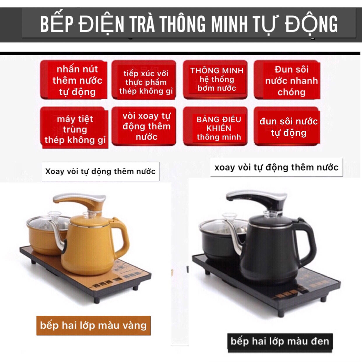 Bàn trà điện đa năng thông minh , khung gỗ mặt đá sứ ,bếp đun nước tự động cảm ứng hai lớp cách nhiêt chống bỏng , Ấm chén trà gốm sứ tùy chọn một bộ đủ món như hình