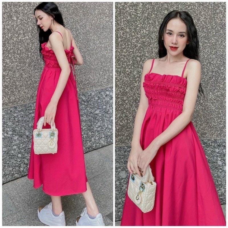 Váy Maxi 2 Dây Chun Ngực Bèo Nơ Sau Siêu Xinh Có Ảnh Thật bkfrreship