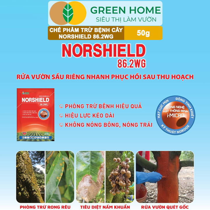 Chế Phẩm Trừ Bệnh NORSHIELD 86.2WG GreenHome, Gói 50gr, Gốc Đồng Đỏ, Bám Dính Tốt, Che Phủ Đều